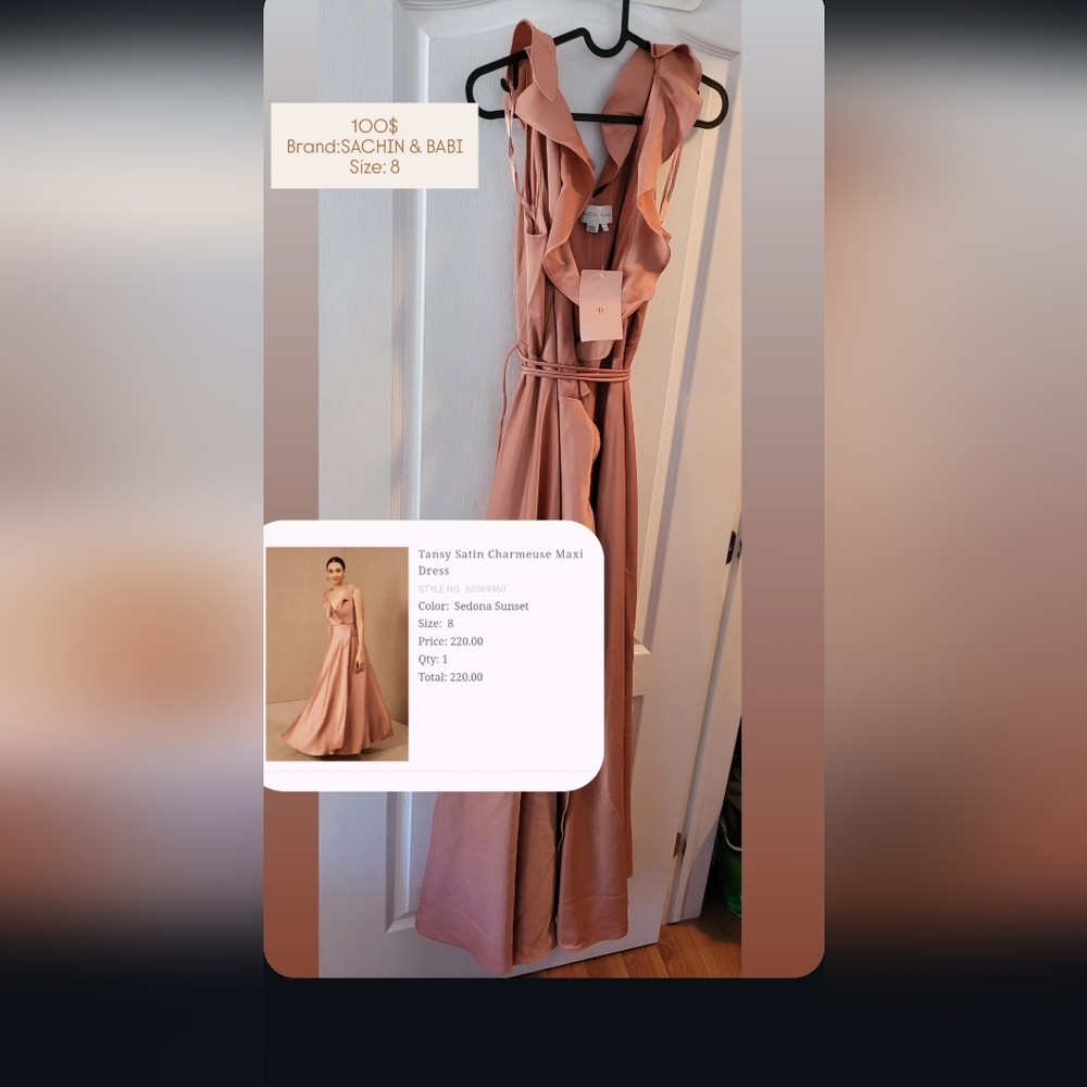 Sachin + Babi Peach Satin Maxi Dress
